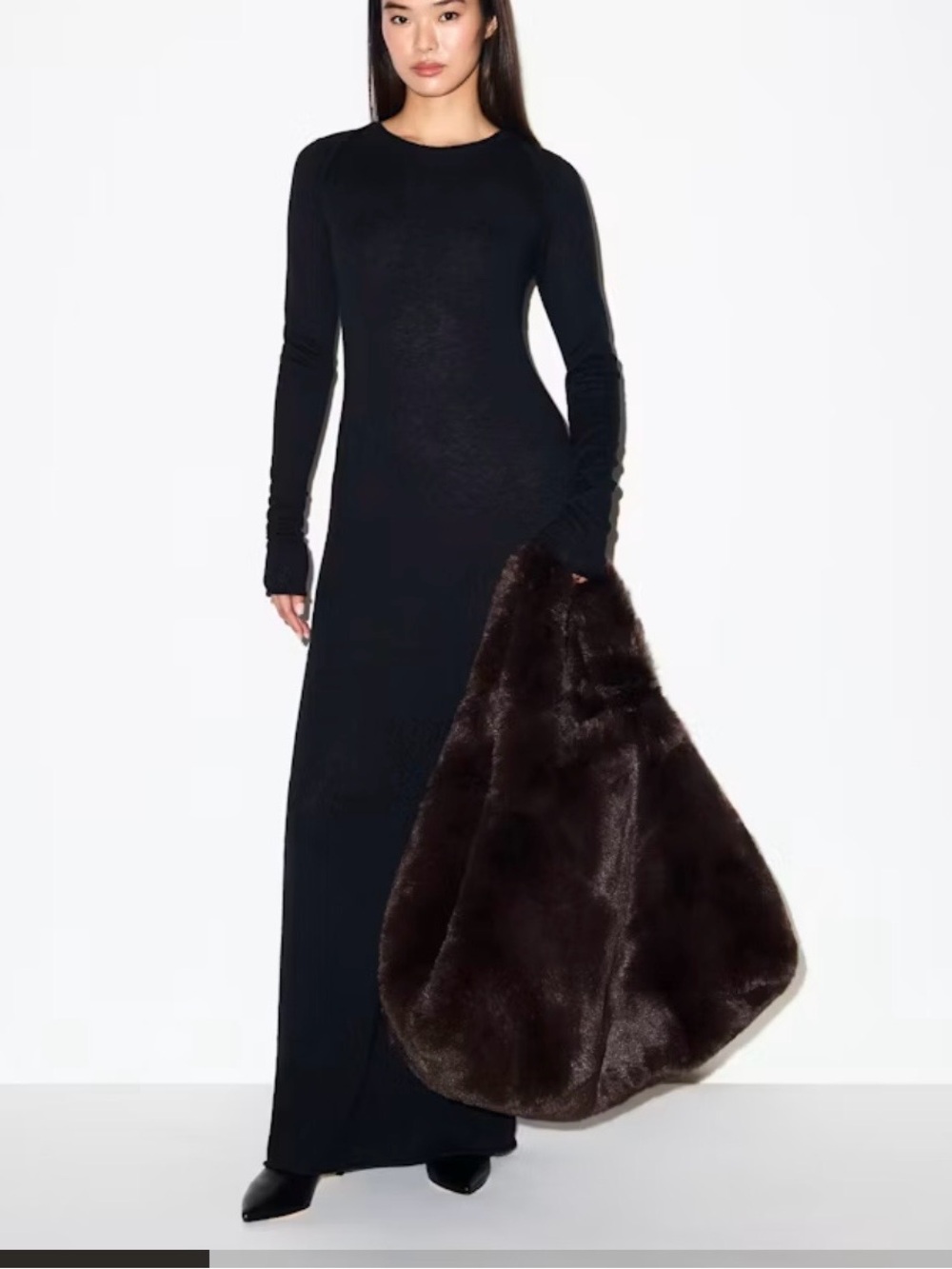 SKIMS Faux Fur Oversized Tote in Dark Brown